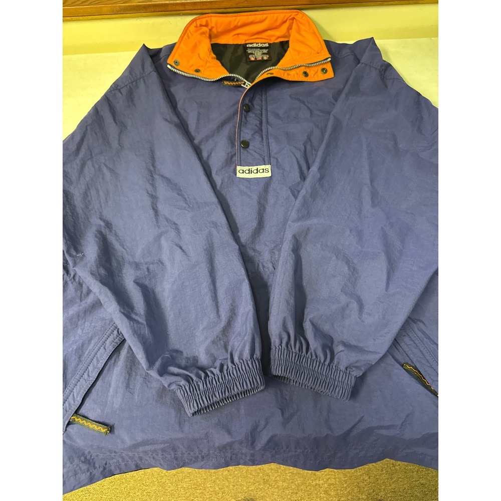 Vintage Adidas Mens XL Windbreaker Purple Orange Quarter Zip Pullover Jacket